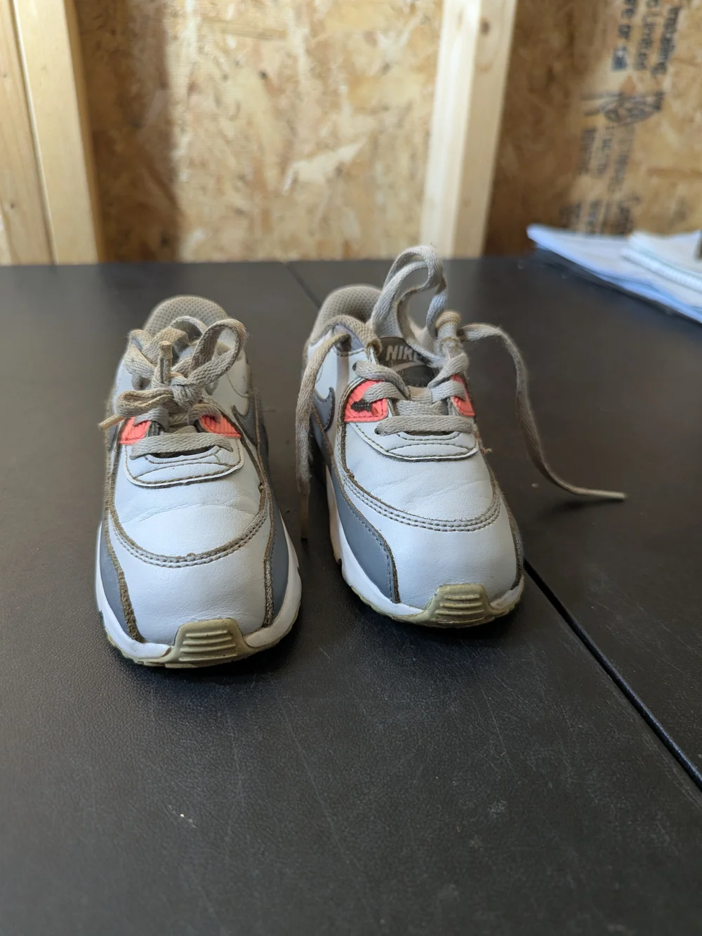 Nike Kids White and Gray Athletic Shoes with Pink Accents